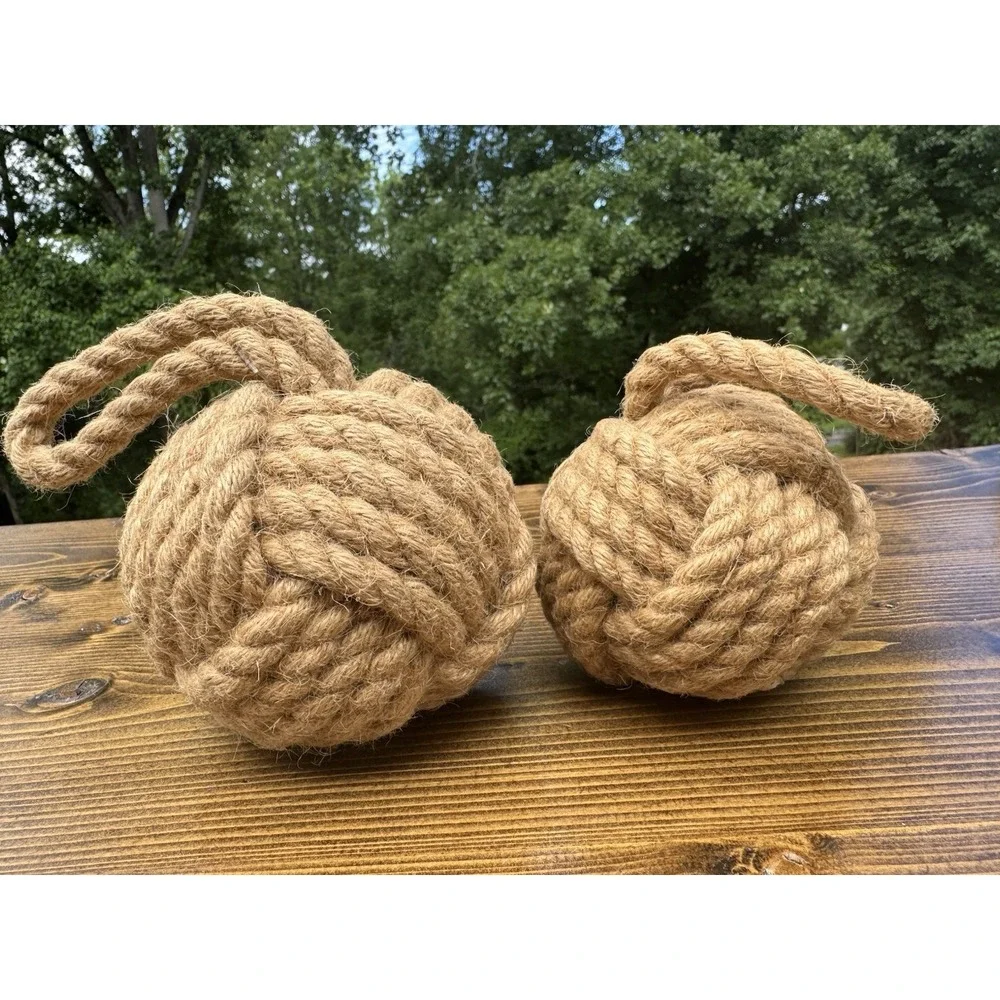 Monkey Fist Rope Knots Pair Nautical Maritime Coastal Fishing Float Decor